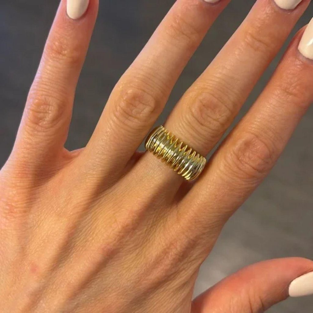 The Aubrey Dainty And Delicate Gold Stainless Steel Ribbed Chunky Ring Sz 6